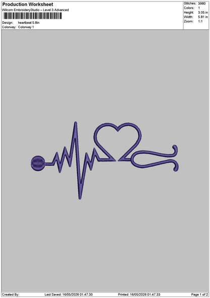 heartbeat 1605 Embroidery File 6 sizes