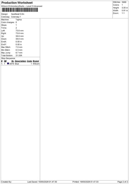 heartbeat 1605 Embroidery File 6 sizes