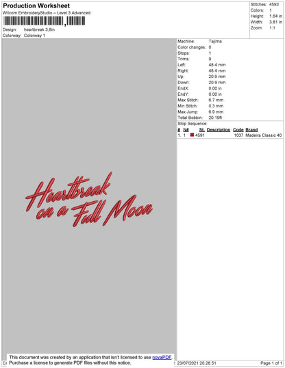 Heartbreak Text Embroidery File 4 size
