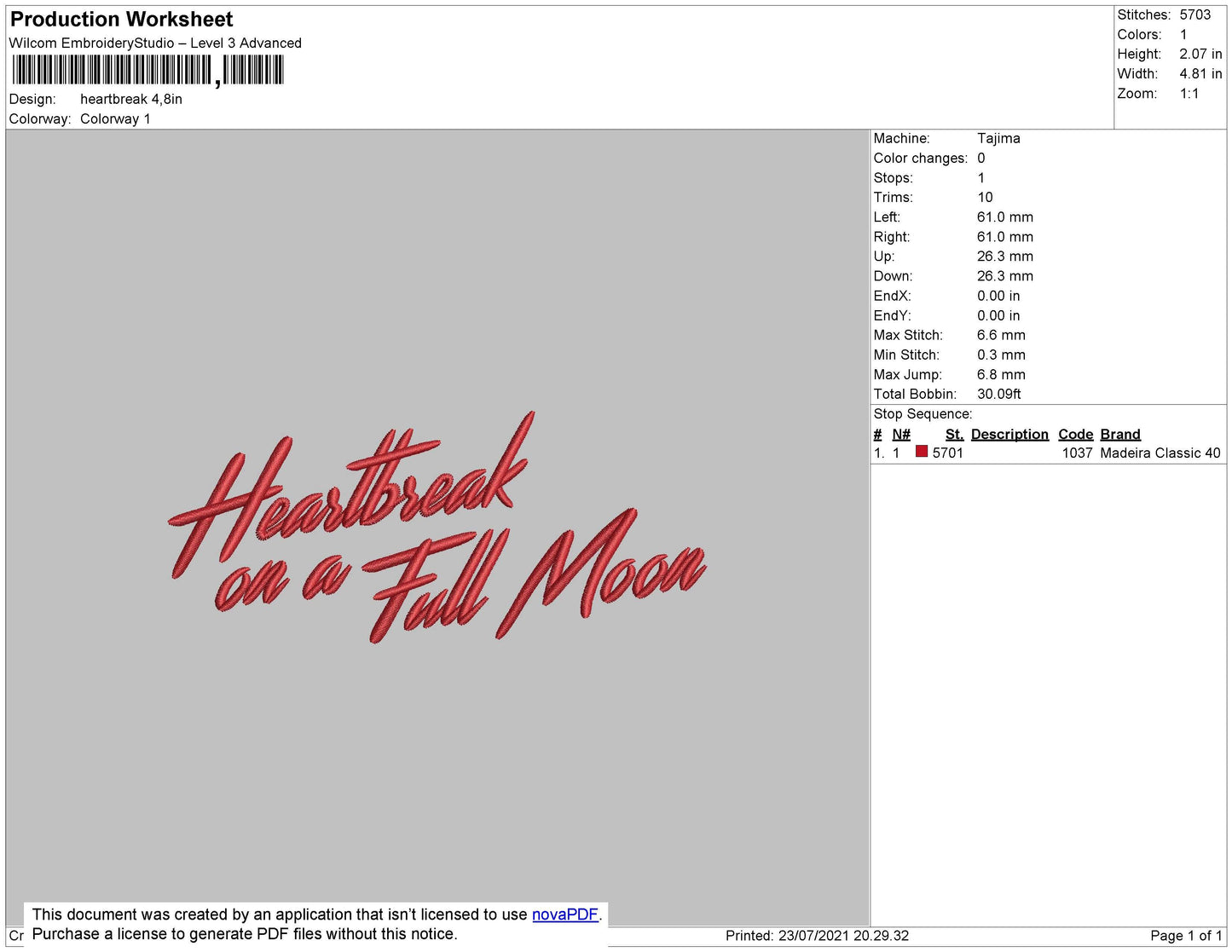 Heartbreak Text Embroidery File 4 size