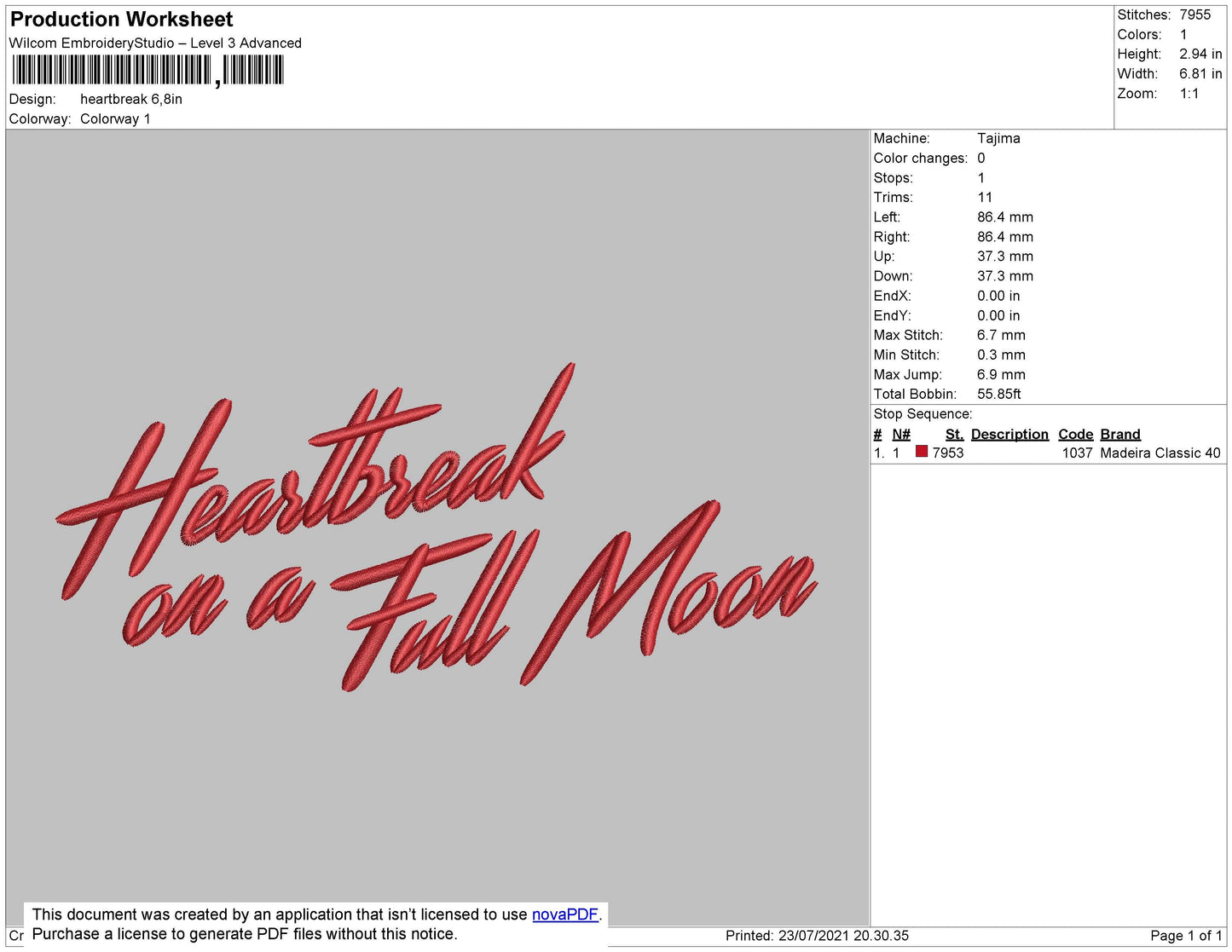 Heartbreak Text Embroidery File 4 size