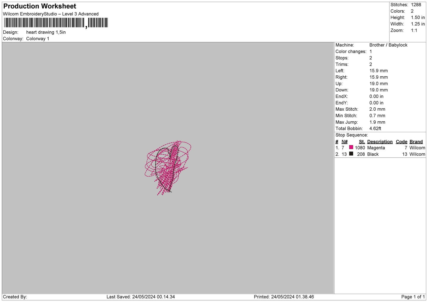 Heart Drawing Embroidery File 6 sizes