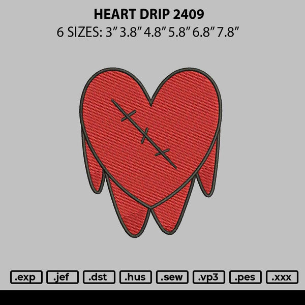 Heart Drip 2409 Embroidery File 6 sizes