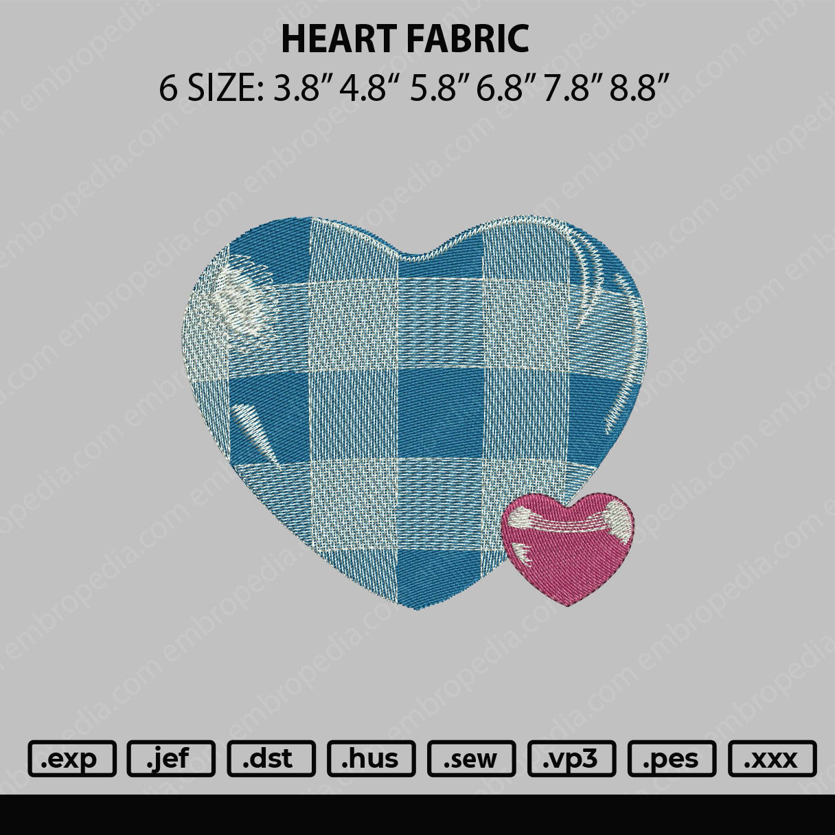 Heart Fabric Embroidery File 6 sizes