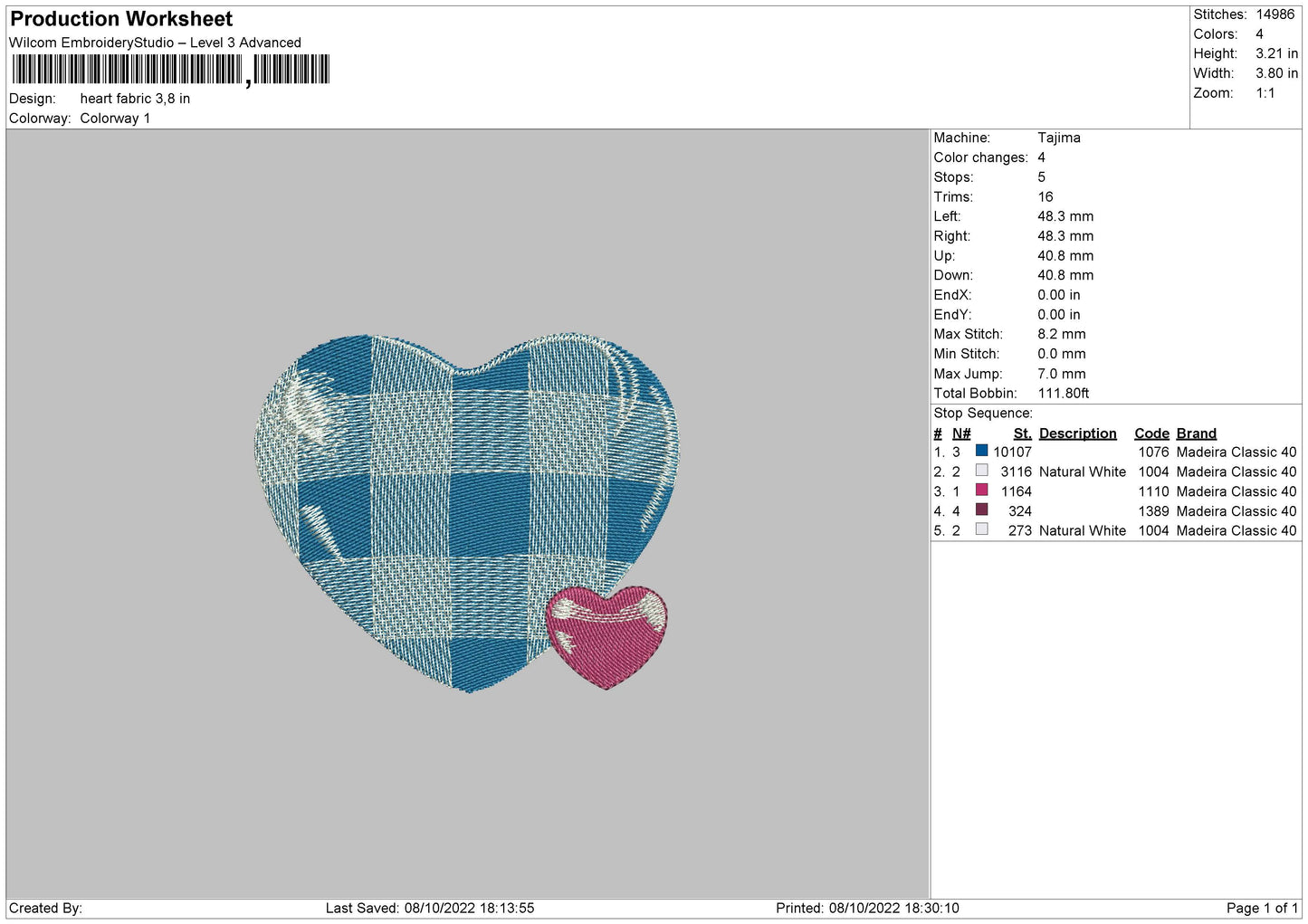 Heart Fabric Embroidery File 6 sizes