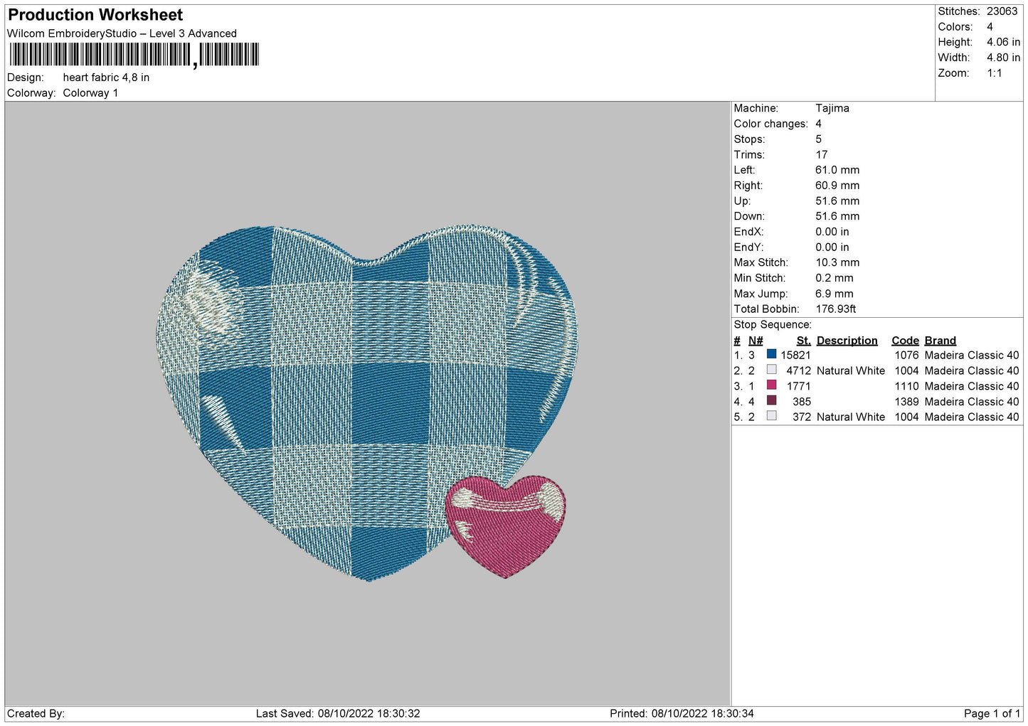 Heart Fabric Embroidery File 6 sizes