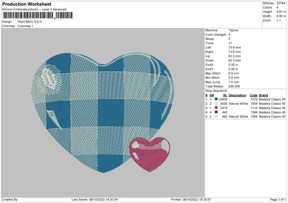 Heart Fabric Embroidery File 6 sizes
