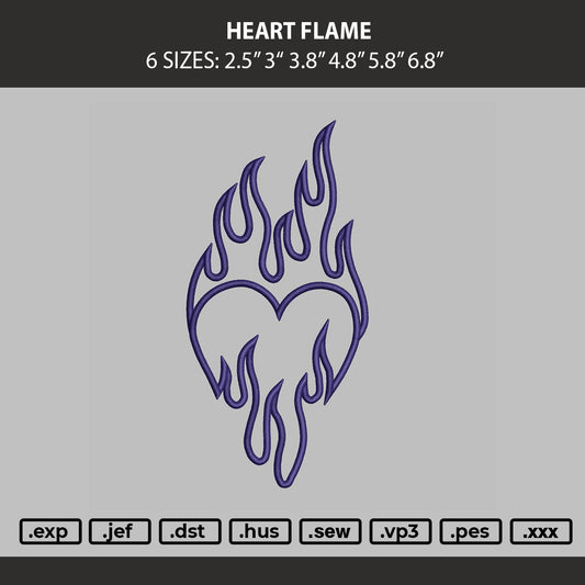 Heart Flame Embroidery Machine Design File 6 sizes