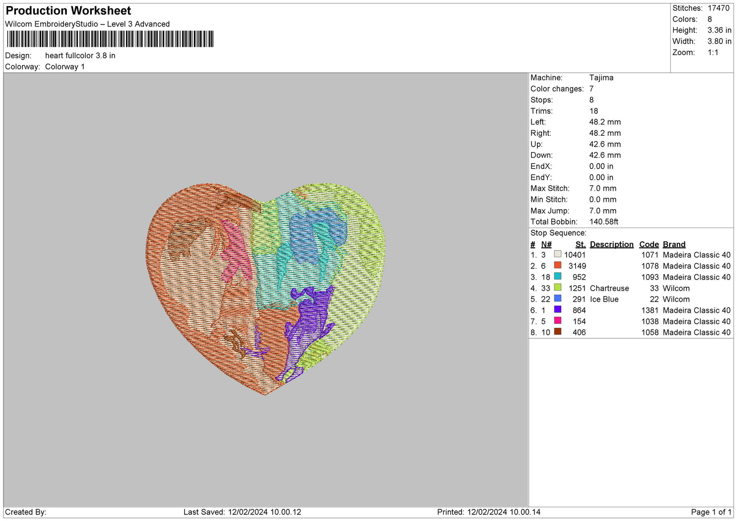 Heart Fullcolor Embroidery File 6 sizes