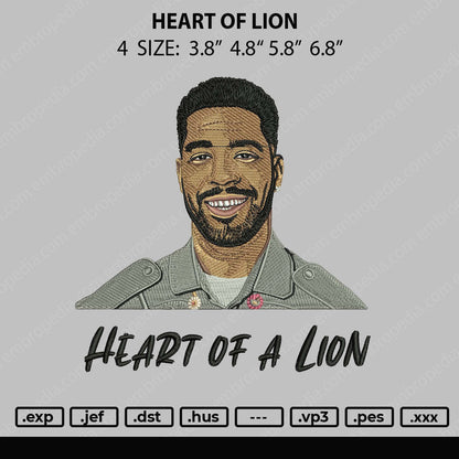 Heart Of Lion Embroidery File 4 size