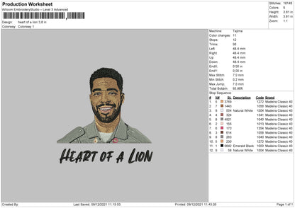 Heart Of Lion Embroidery File 4 size