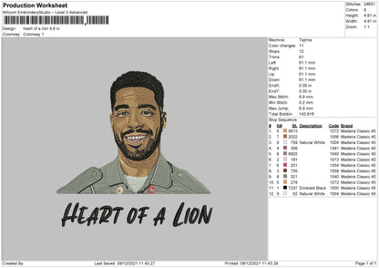 Heart Of Lion Embroidery File 4 size