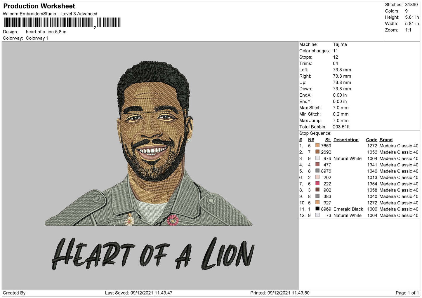 Heart Of Lion Embroidery File 4 size