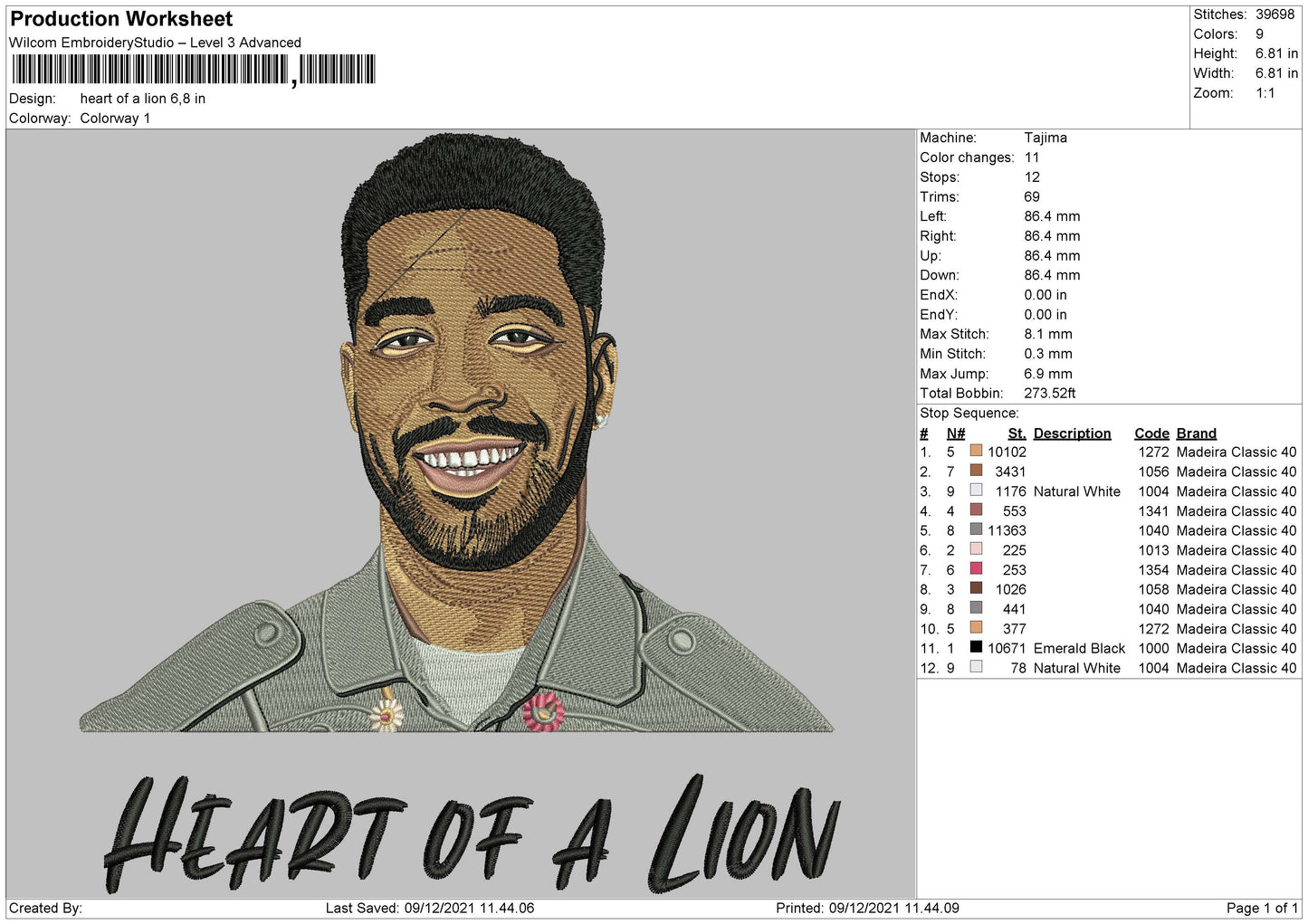 Heart Of Lion Embroidery File 4 size