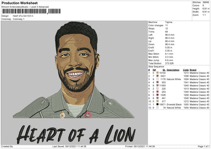 Heart Of Lion Embroidery File 4 size