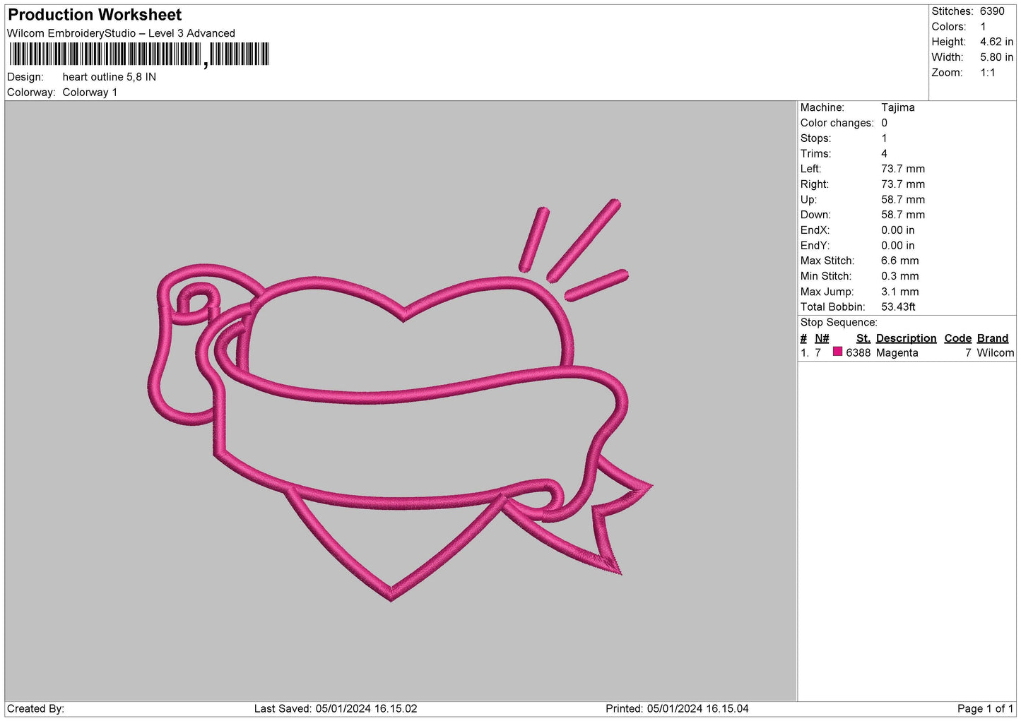 Heart Outline Embroidery File 6 sizes