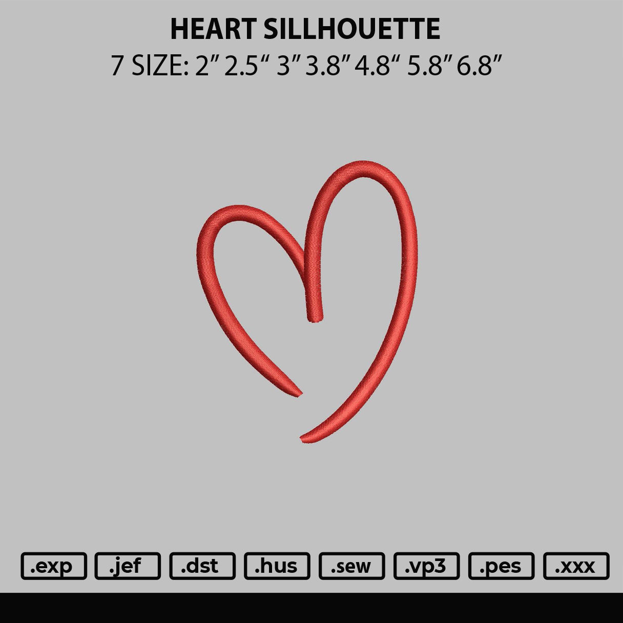 Heart Silhouette Embroidery File 6 sizes