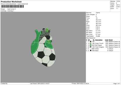 Heart Soccer Embroidery File 6 sizes