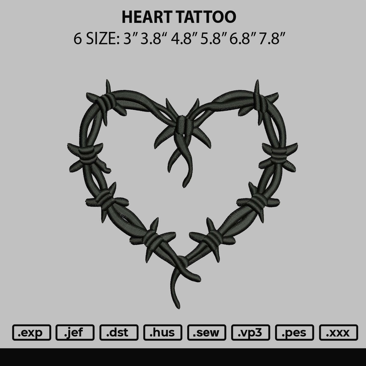 Heart Tattoo Embroidery File 6 sizes