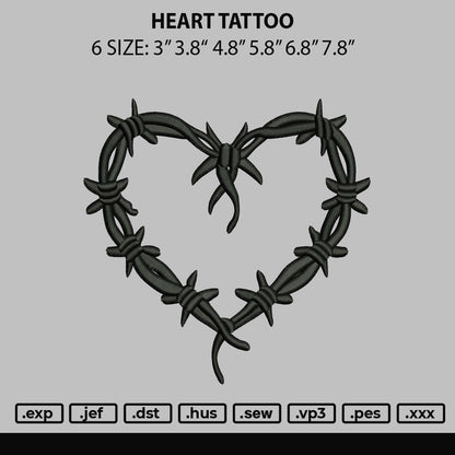 Heart Tattoo Embroidery File 6 sizes