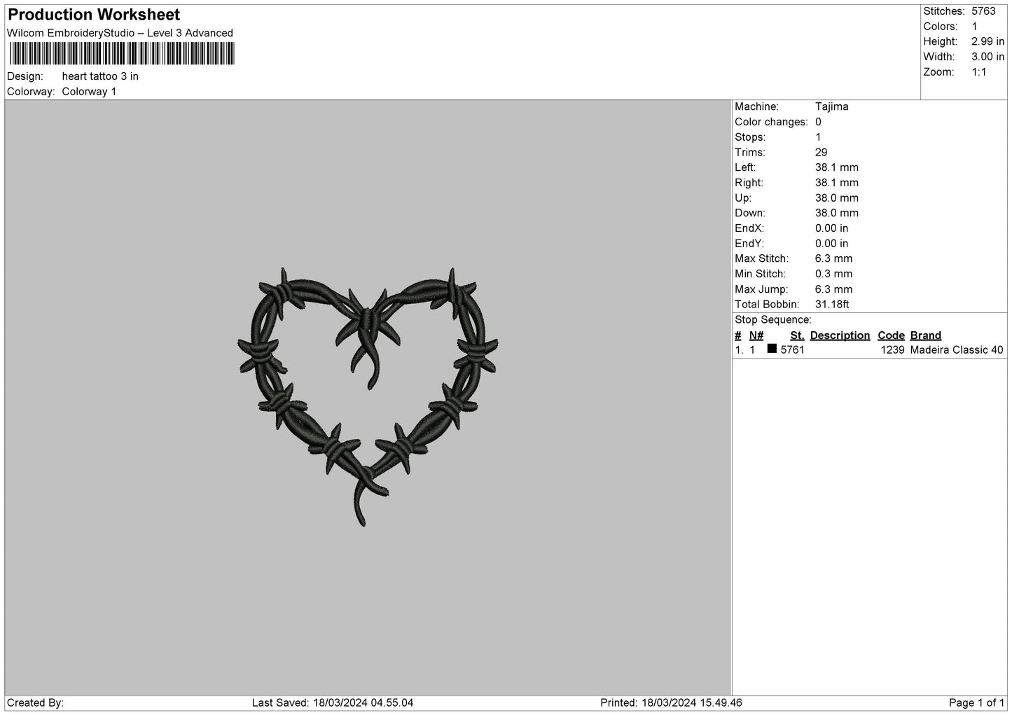 Heart Tattoo Embroidery File 6 sizes