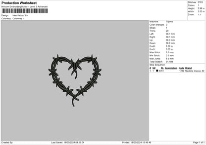 Heart Tattoo Embroidery File 6 sizes