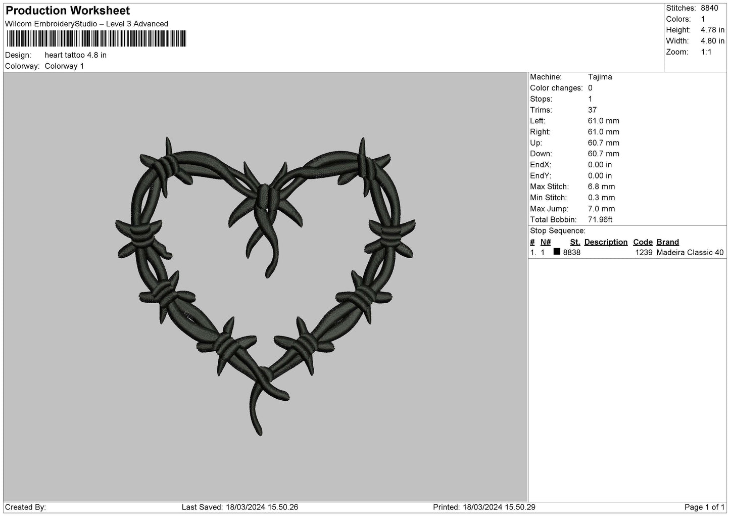 Heart Tattoo Embroidery File 6 sizes