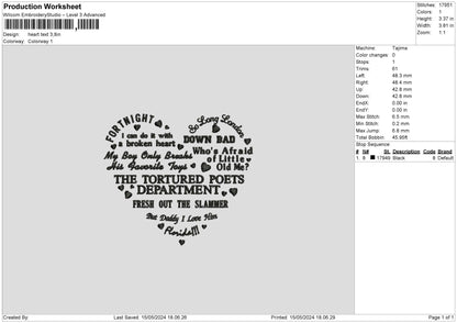 Heart Text 1505 Embroidery File 6 sizes