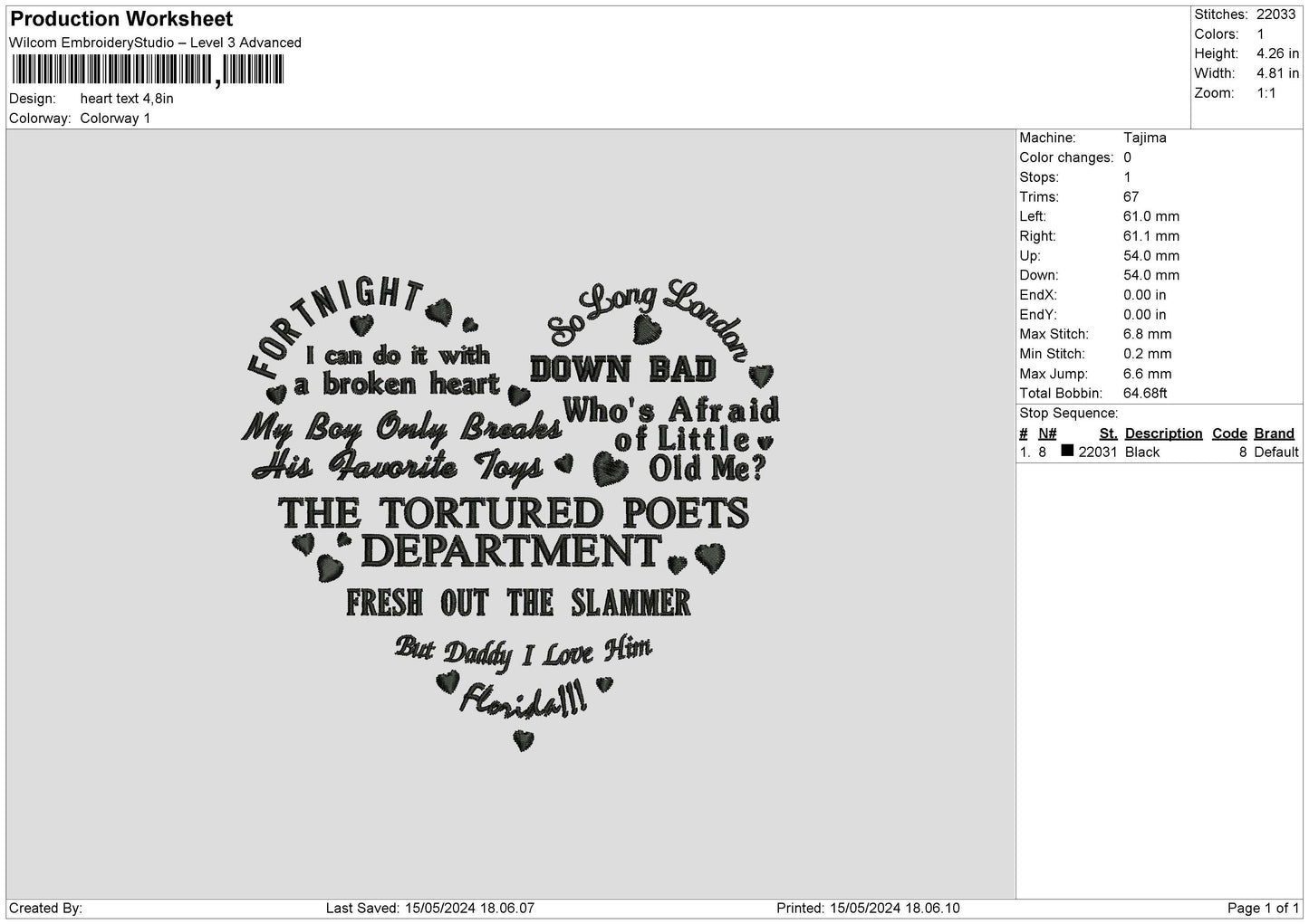 Heart Text 1505 Embroidery File 6 sizes