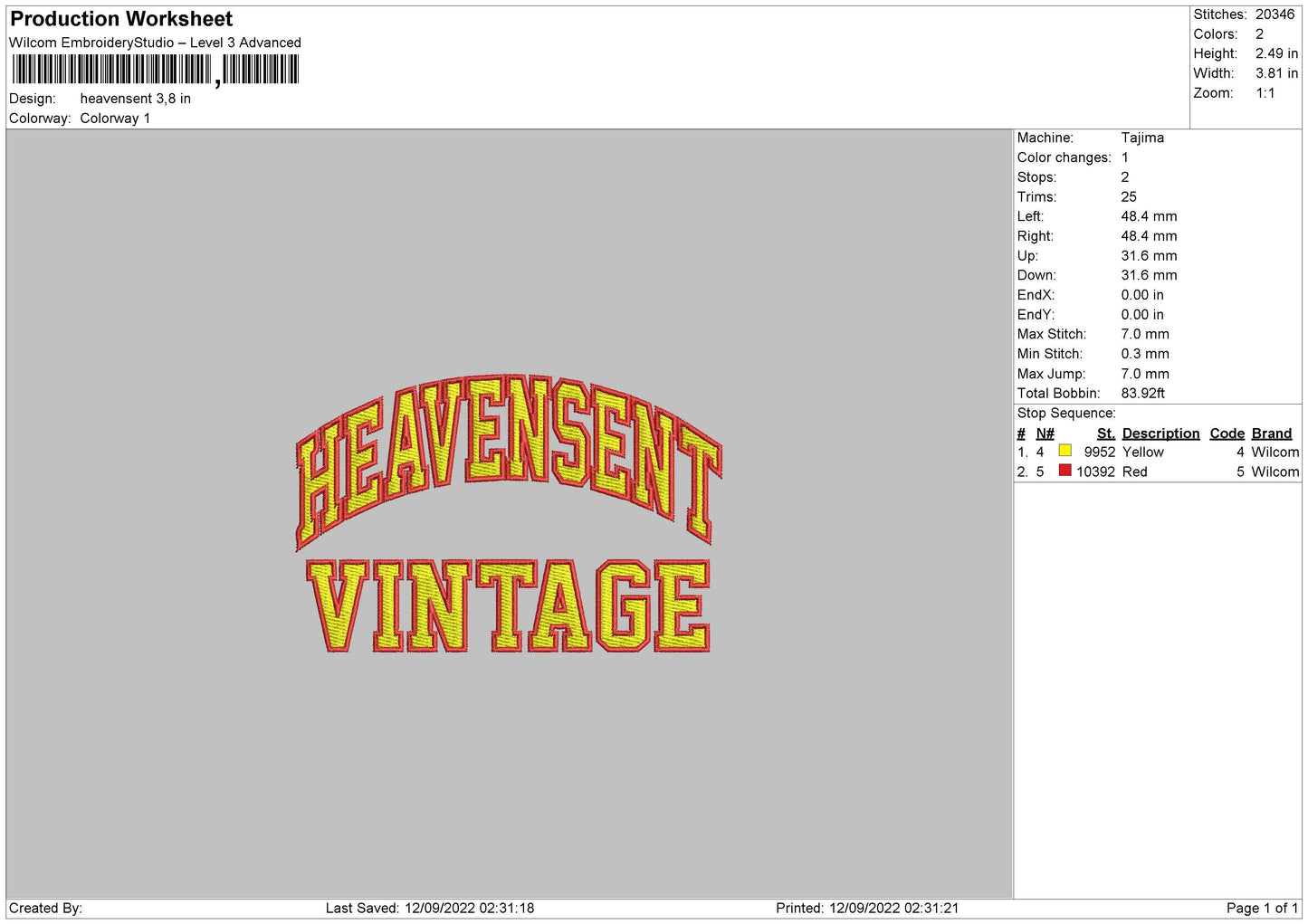 Heavensent Embroidery File 5 sizes