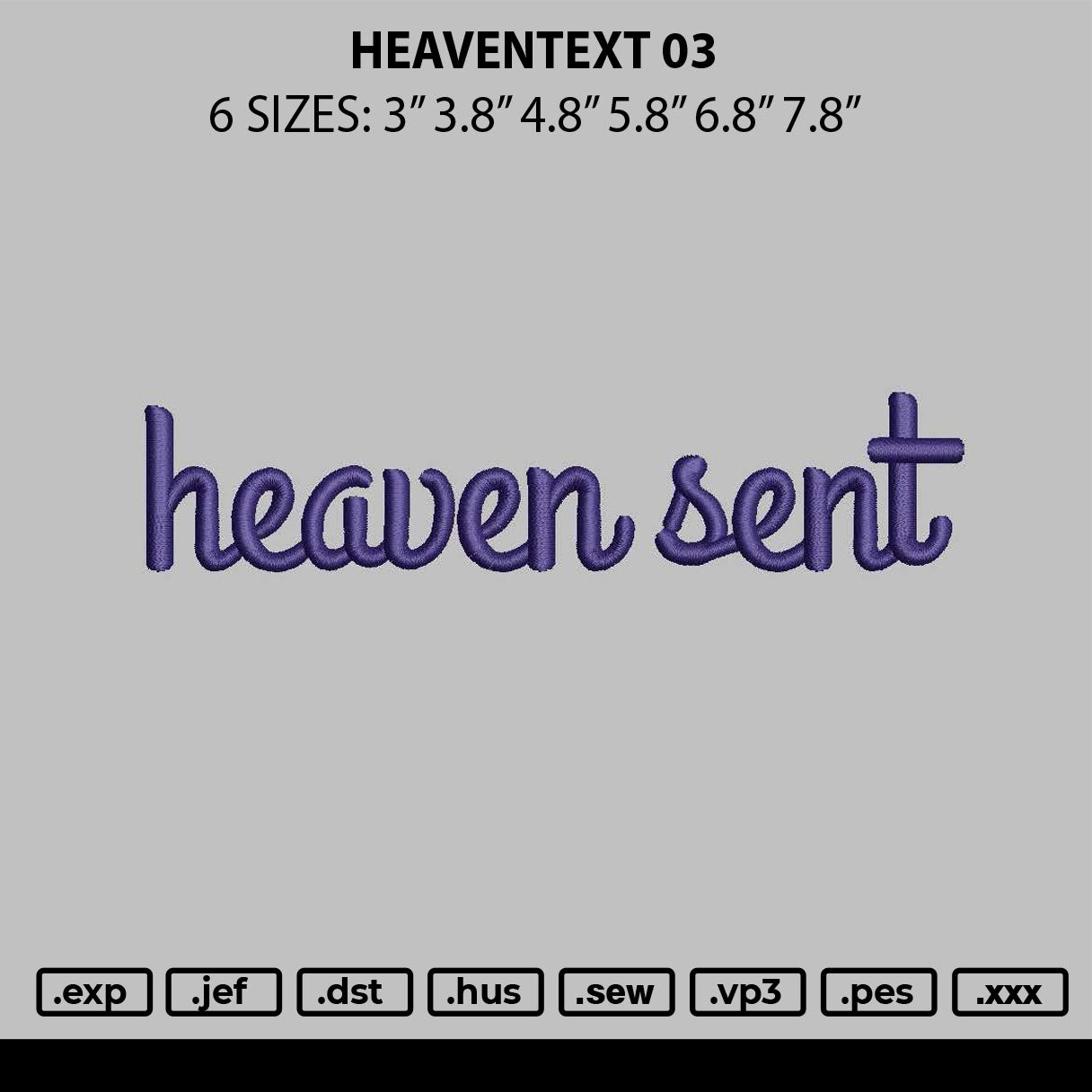 Heaventext 03 Embroidery File 6 sizes