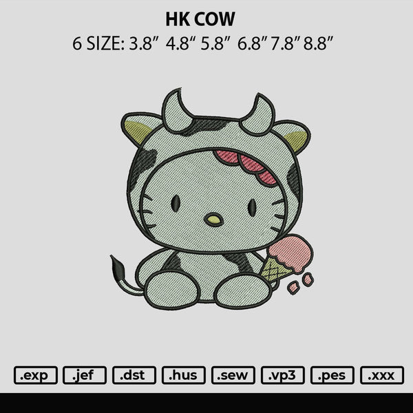 Hk Cow Embroidery File  sizes