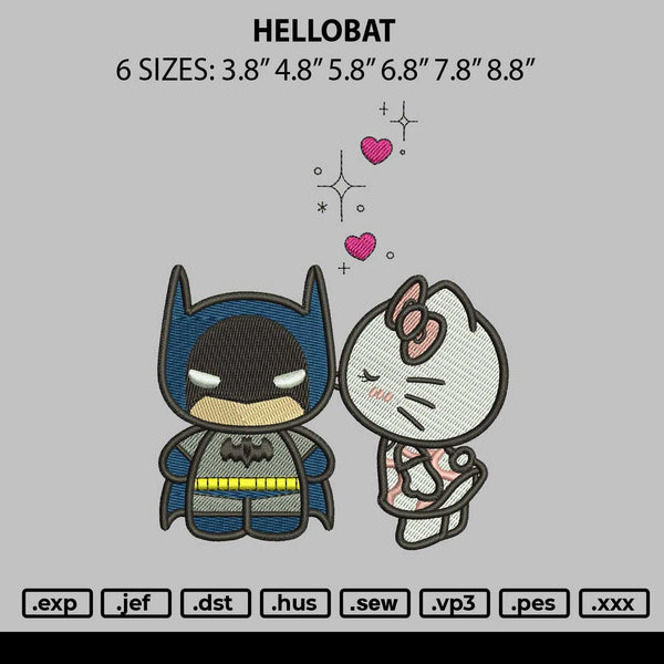 Hello Bat Embroidery File 6 sizes