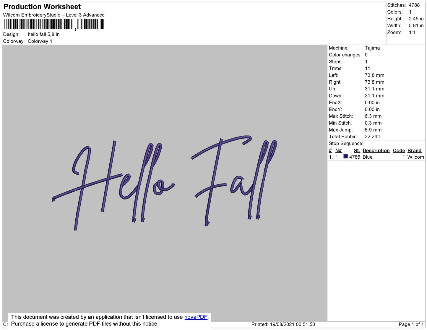 Hello Fall Embroidery File 4 size