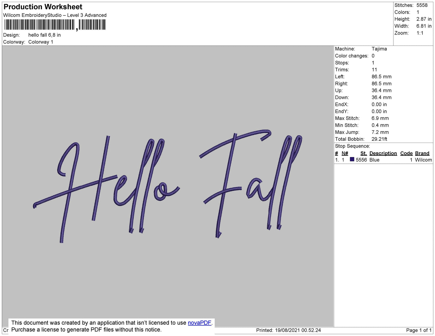 Hello Fall Embroidery File 4 size