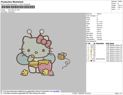 Hello Kitty 01 E,mbroidery File 4 size