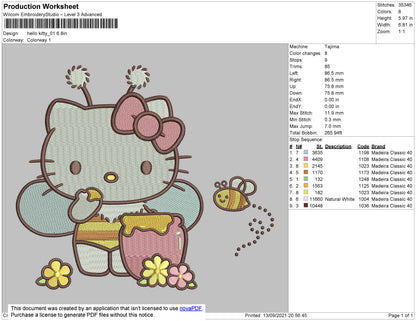 Hello Kitty 01 E,mbroidery File 4 size