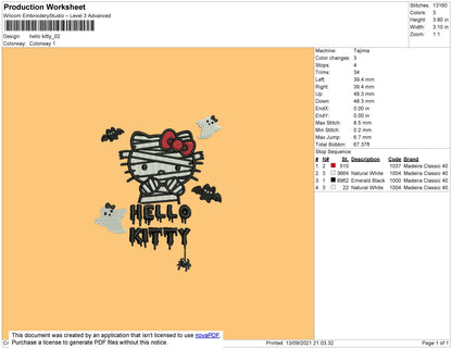 Hello Kitty 02 Embroidery File 4 size