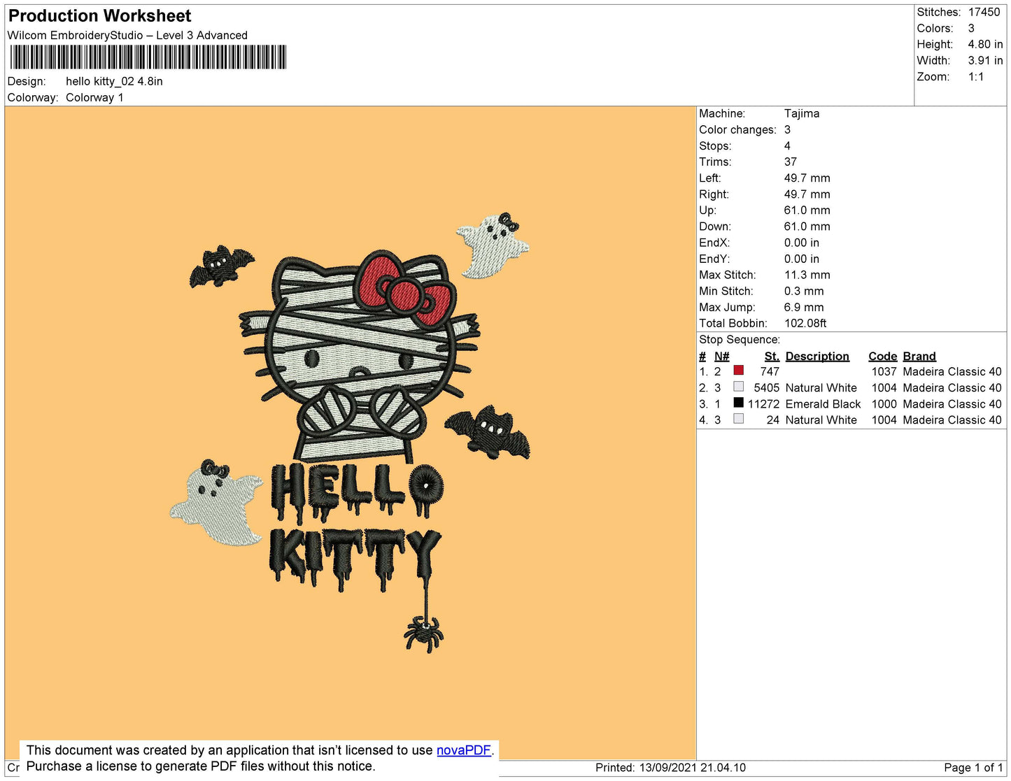 Hello Kitty 02 Embroidery File 4 size