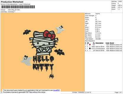 Hello Kitty 02 Embroidery File 4 size