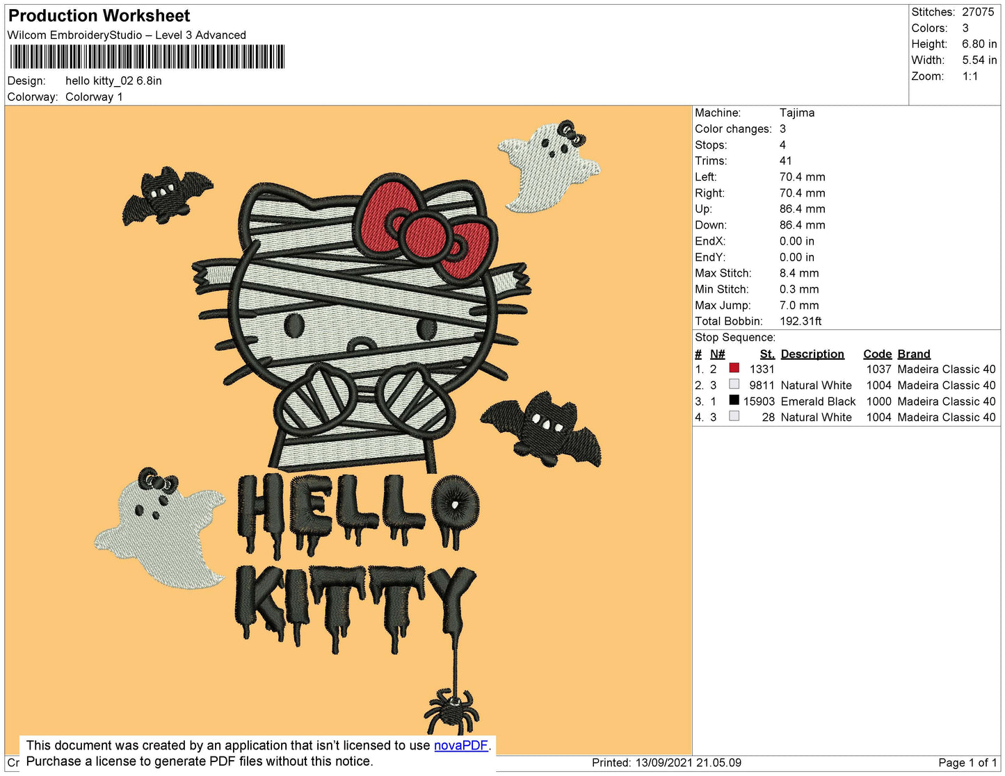 Hello Kitty 02 Embroidery File 4 size