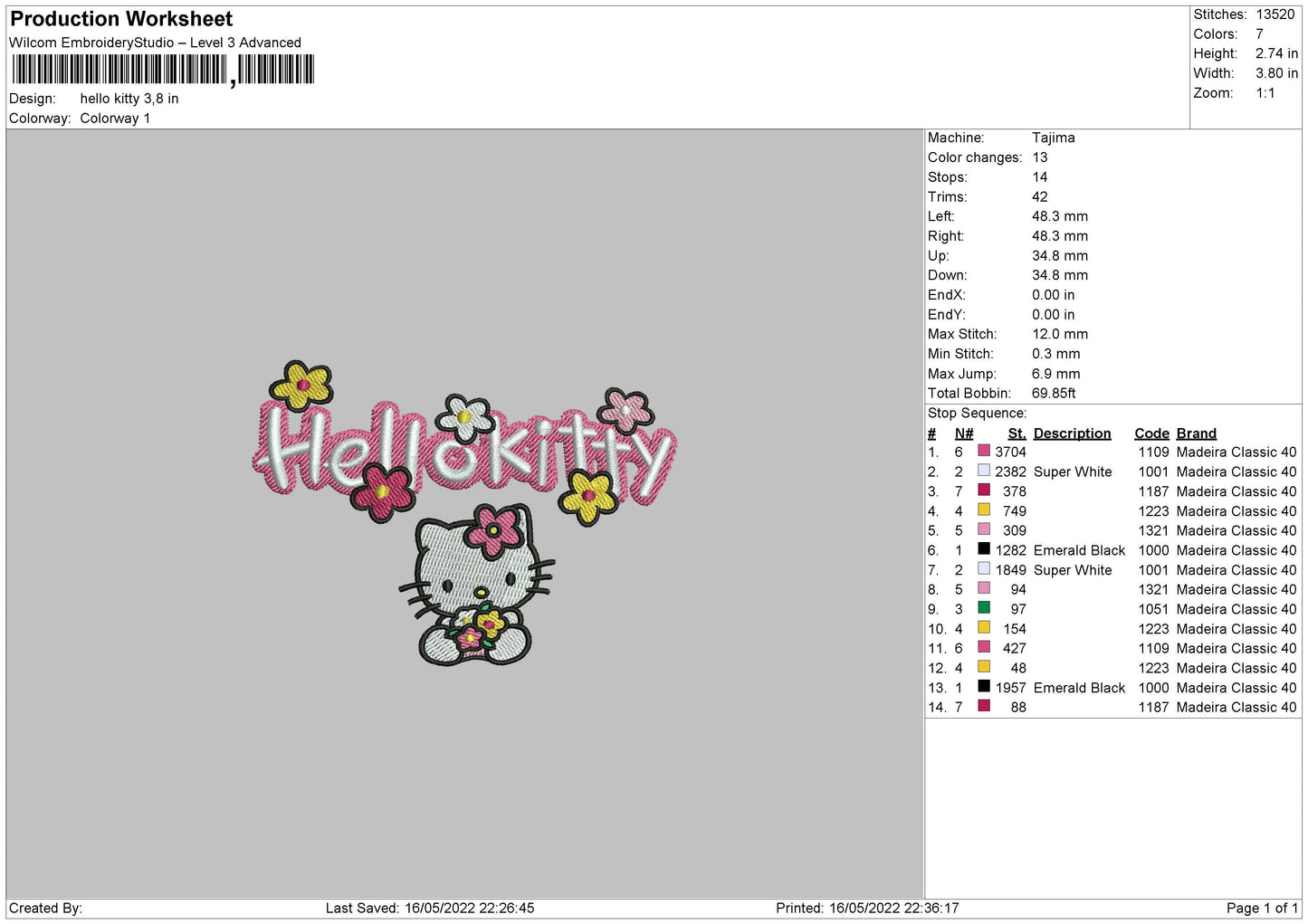 Hello Kitty Embroidery File 4 size