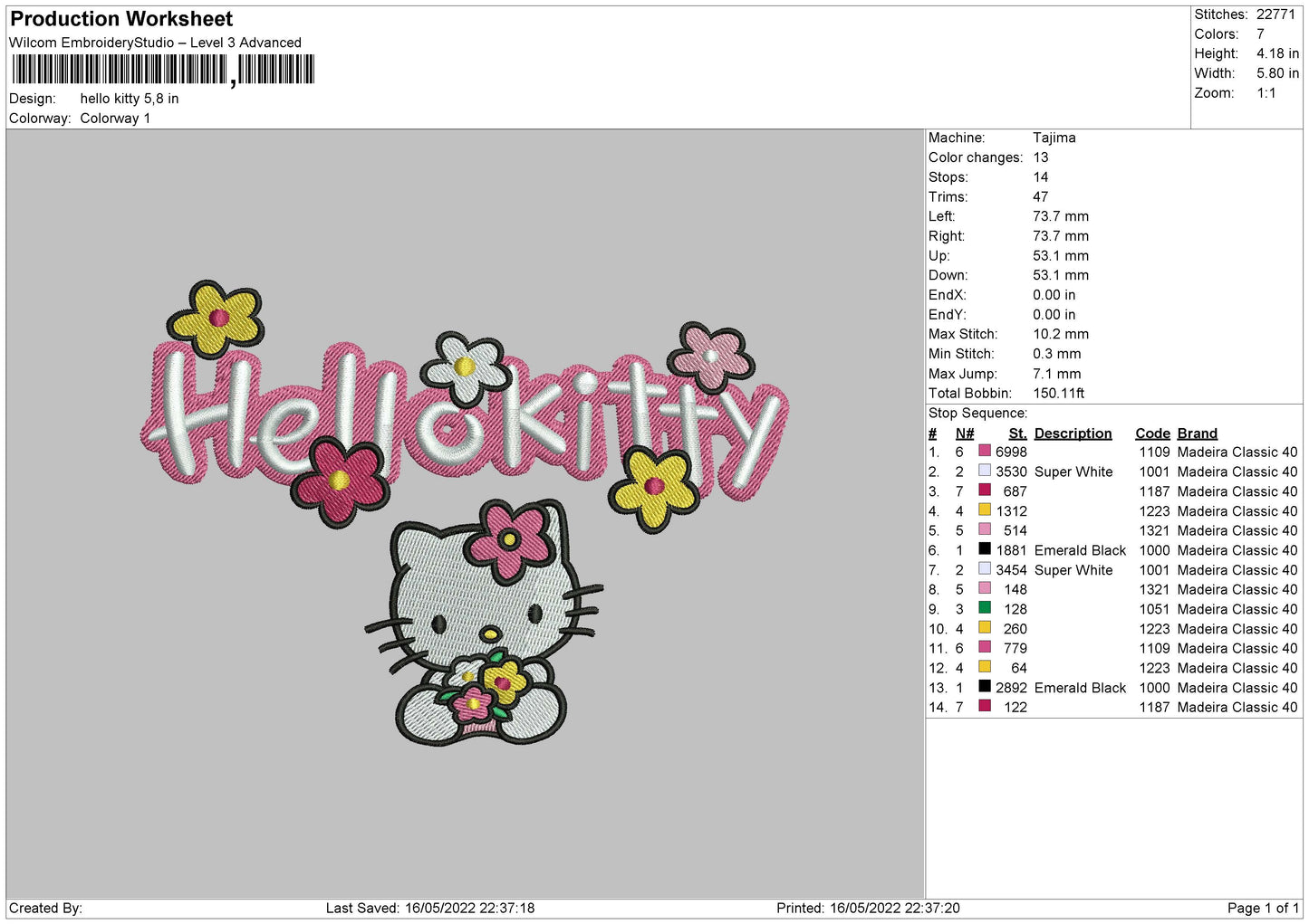 Hello Kitty Embroidery File 4 size
