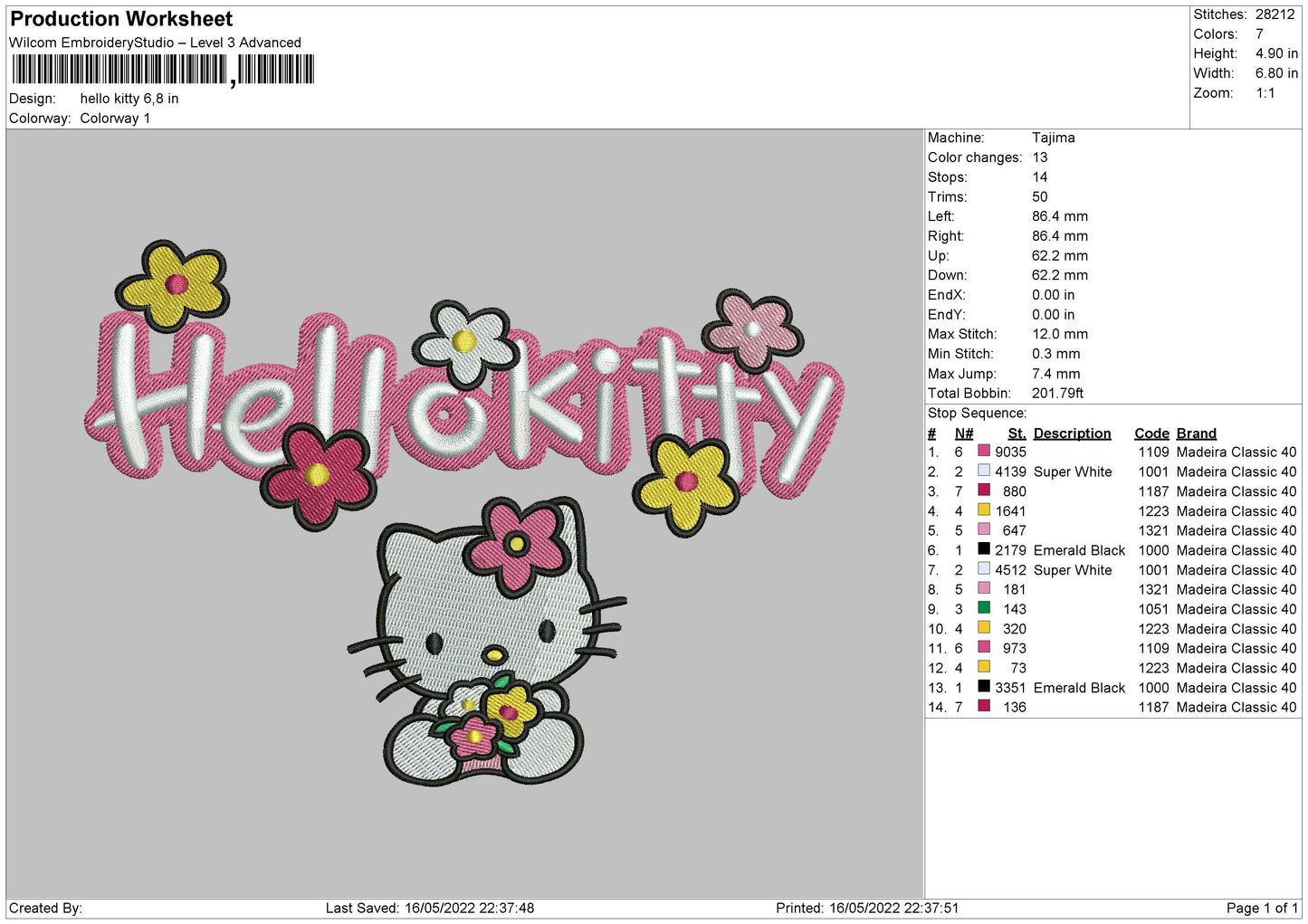 Hello Kitty Embroidery File 4 size