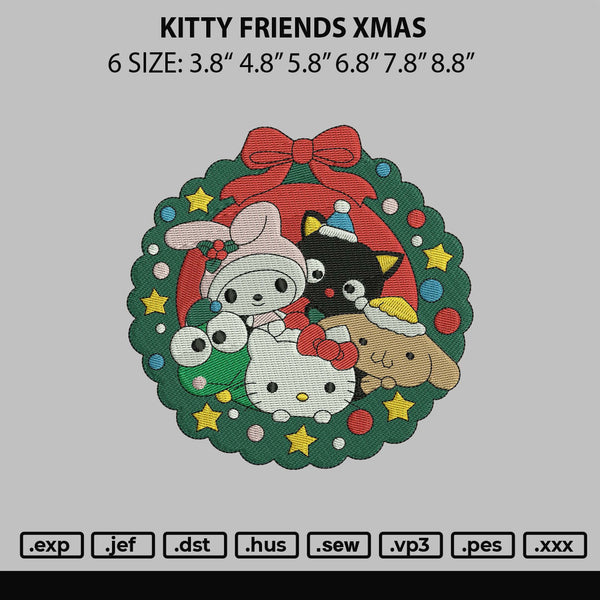 Kitty Friends Xmas Embroidery File 6 sizes