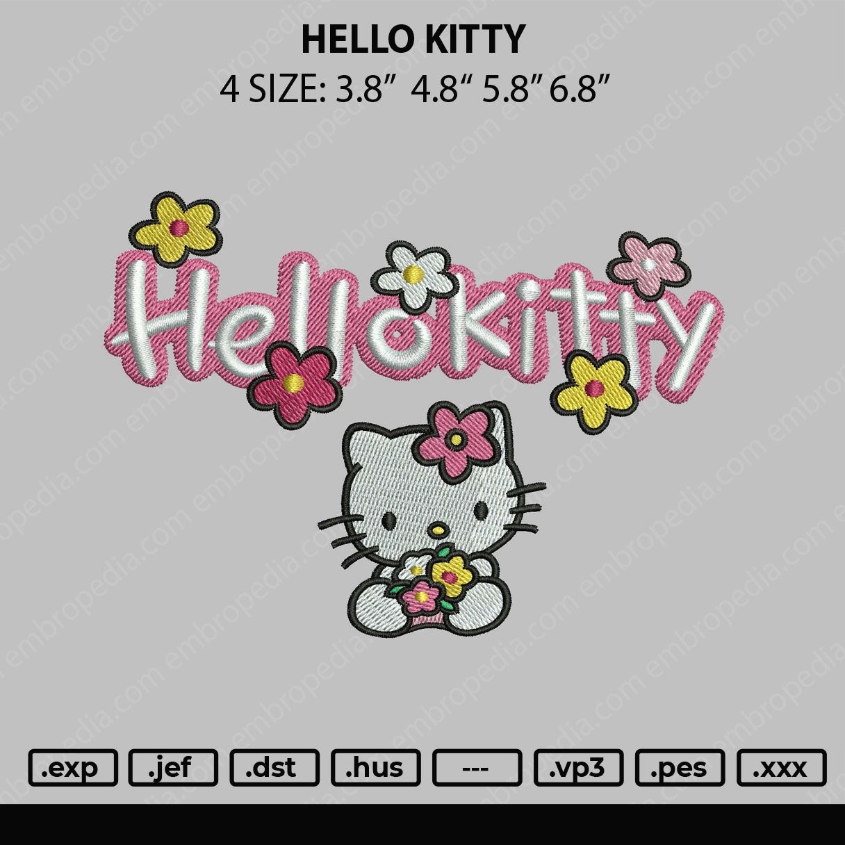 Hello Kitty Embroidery File 4 size