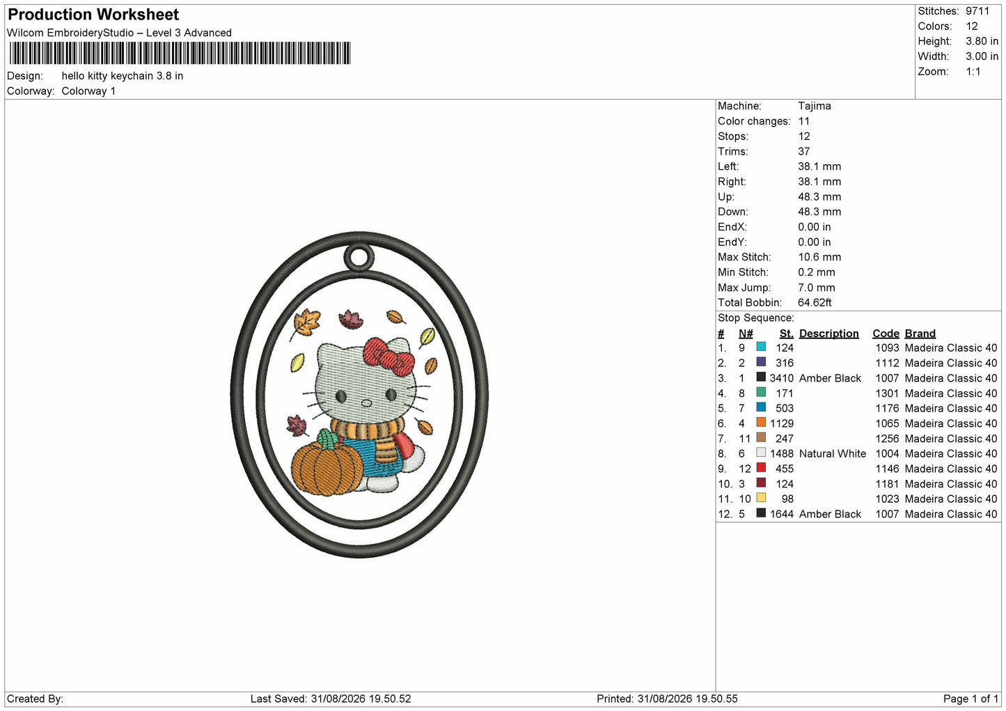 Hk Keychain 3108 Embroidery Machine Design File 6 sizes