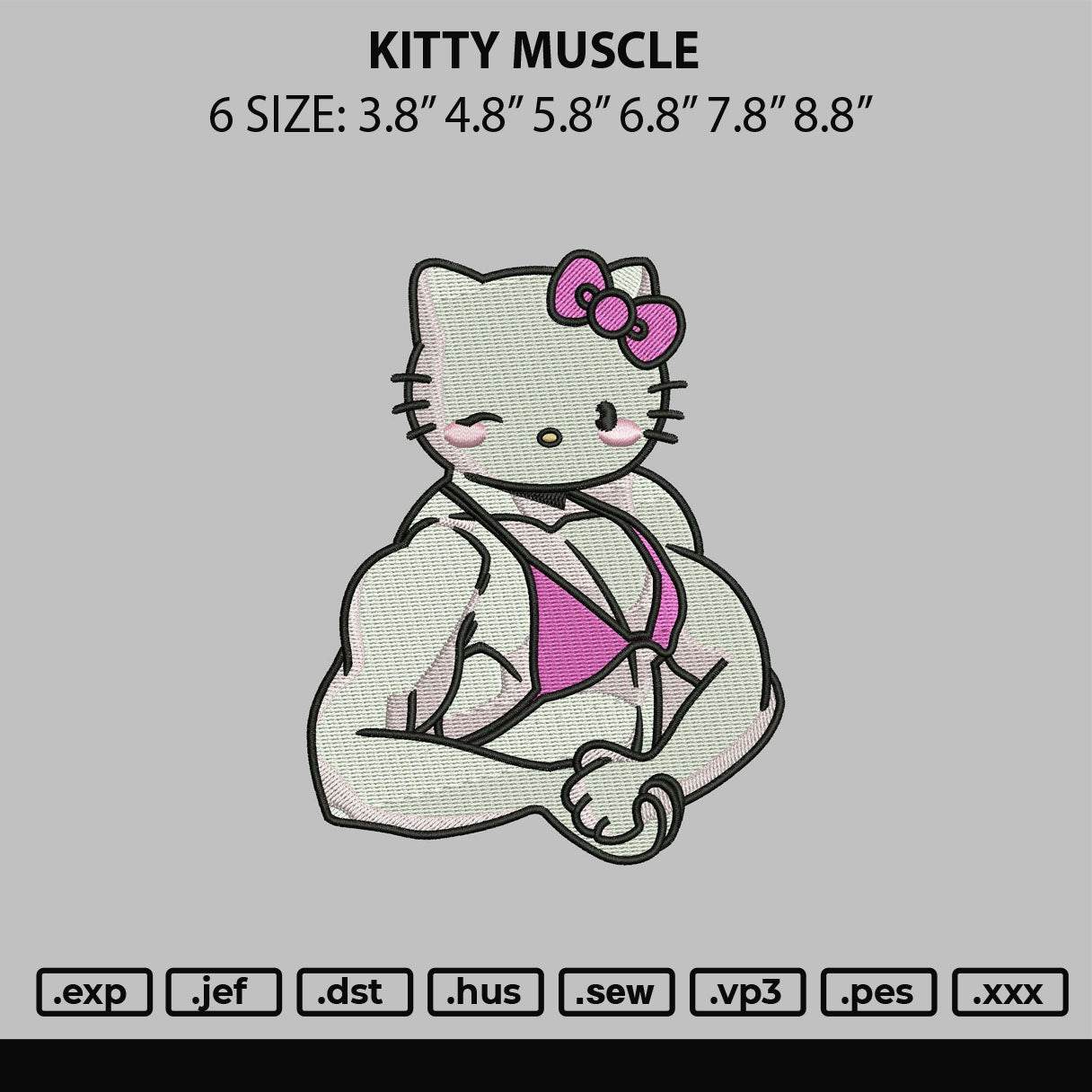 Kitty Muscle Embroidery File 6 sizes