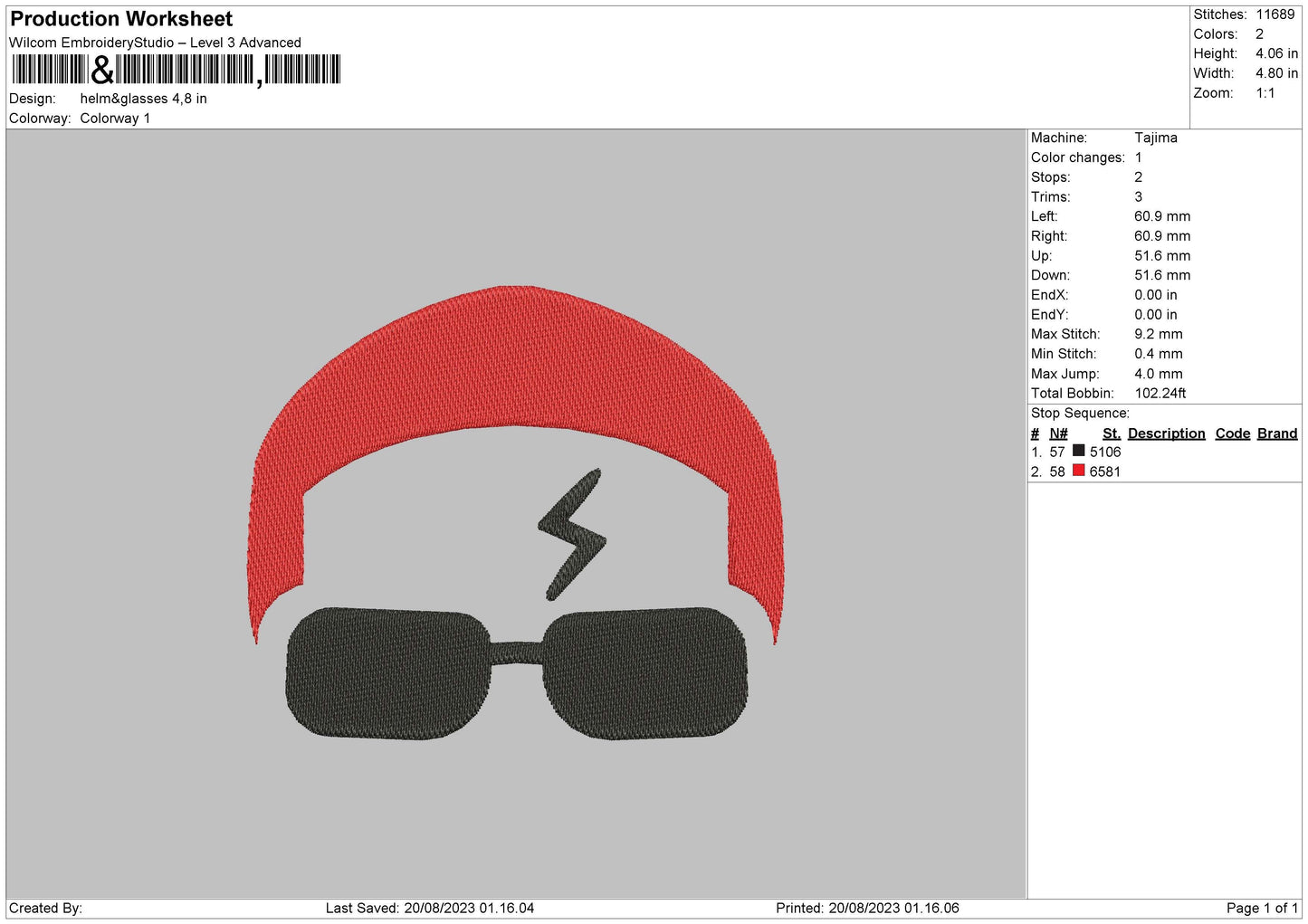 Helm Glasses Embroidery File 6 sizes