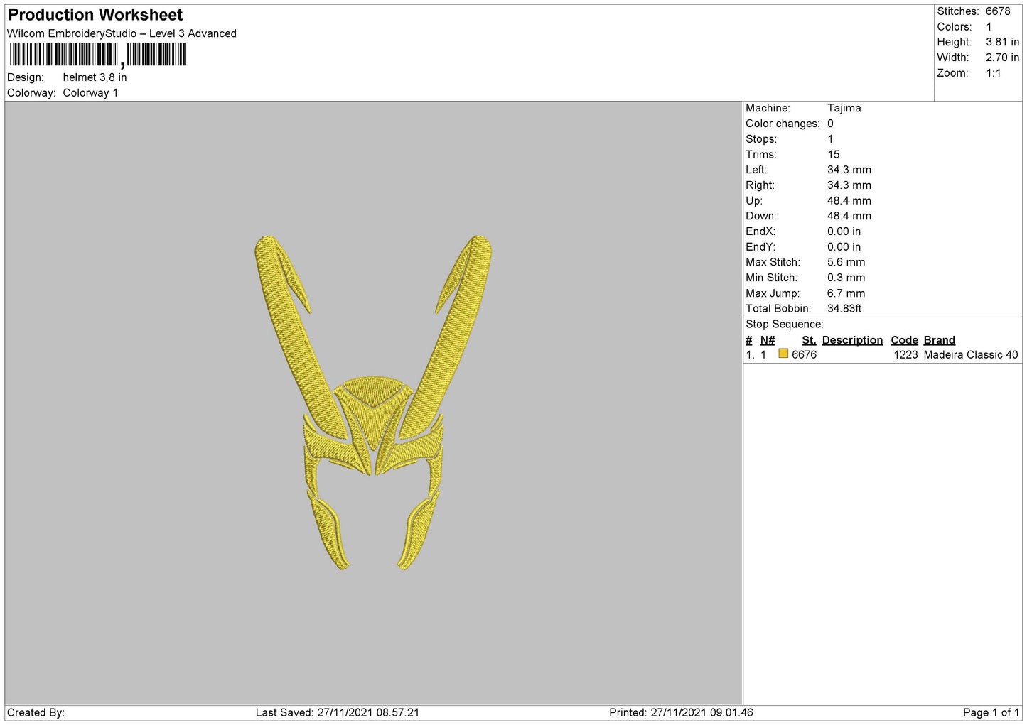 Helmet Embroidery File 4 size